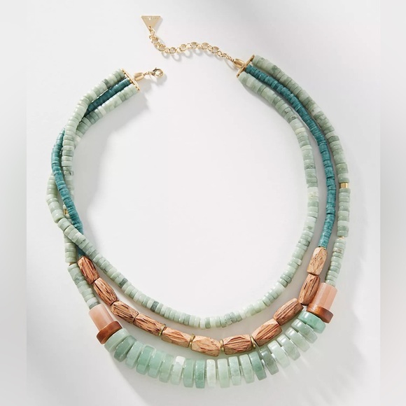 Anthropologie Jewelry - New Anthropologie Pier Semi-Precious Layered Stone Necklace Green Jade